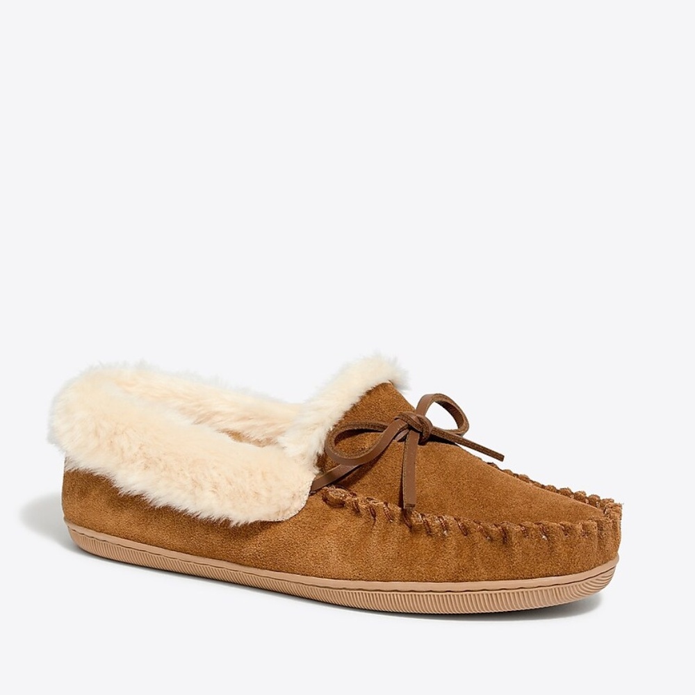 Jcrew Suede Shearling Moccasin Slipper